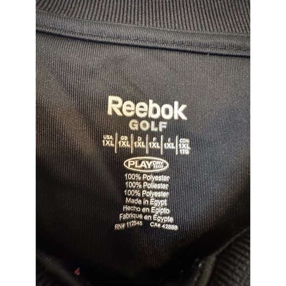 Reebok Golf Playdry Polo Shirt Mens 1XL Black Red Striped Short Sleeve Polyester - Picture 2 of 5